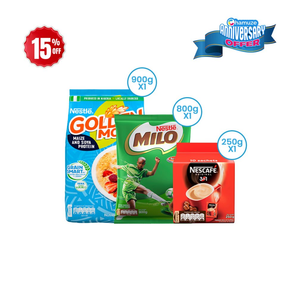 Golden Morn 900g x 1 + Milo 800g x 1 + Nescafé 3 in 1 (250g – 10 sachets)