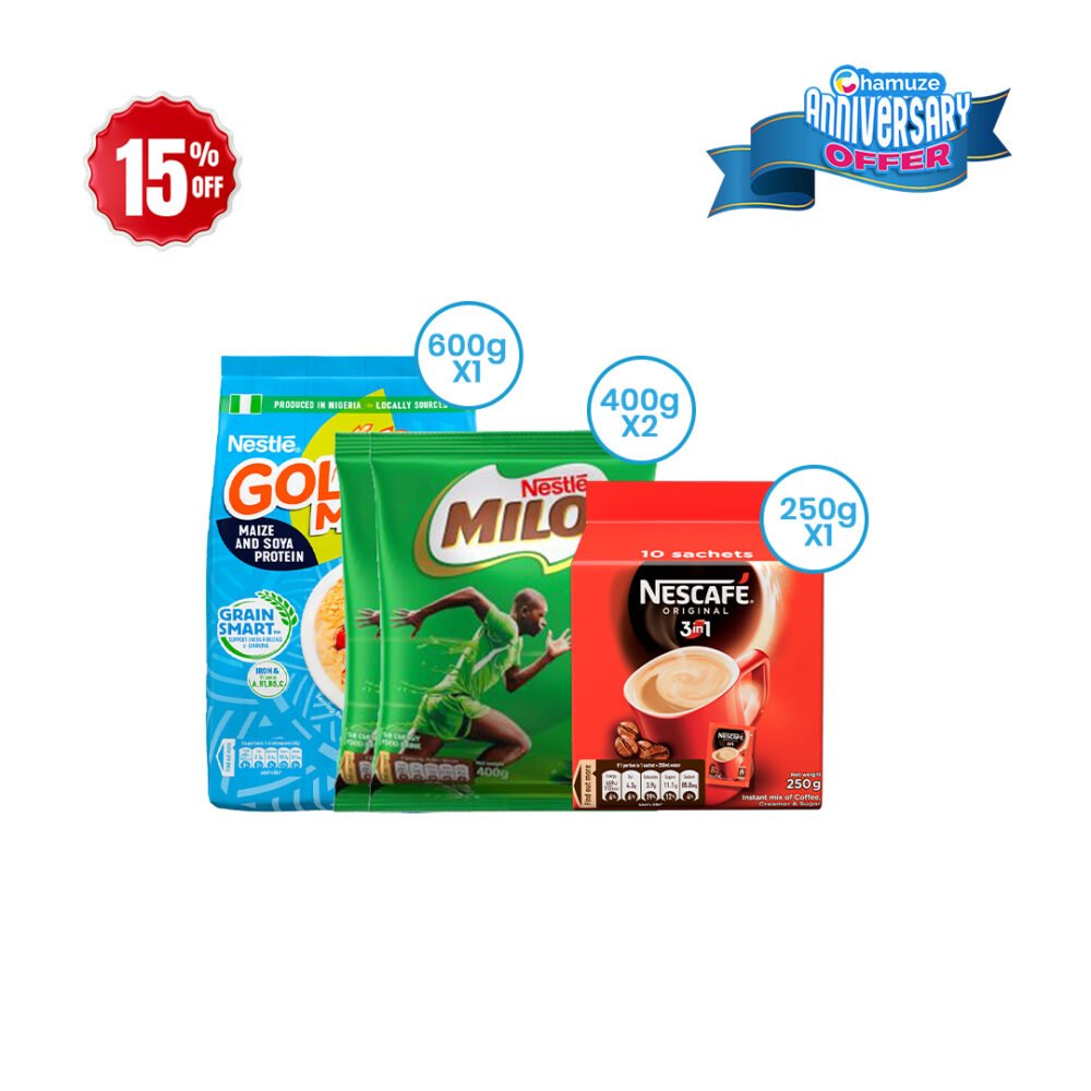Golden Morn 600g x 1 + Milo 400g x 2 + Nescafé 3 in 1 (250g – 10 sachets)